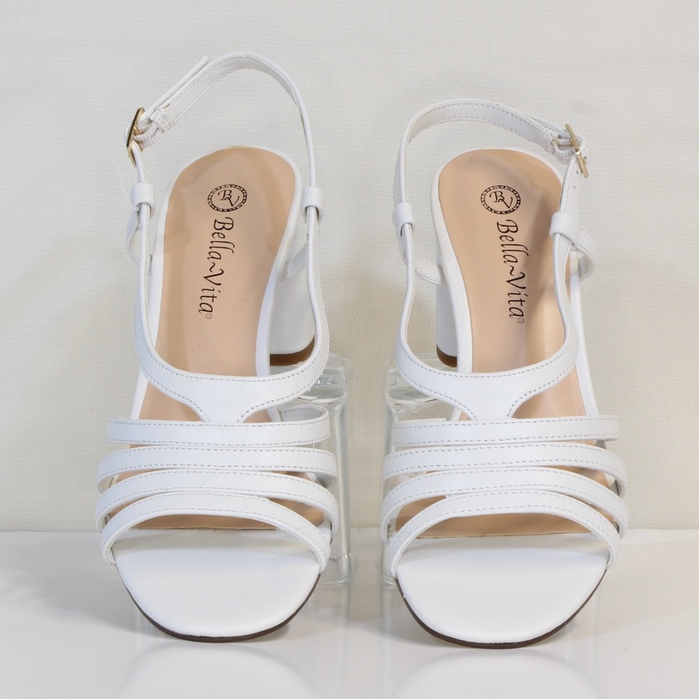 Bella Vita Women's Gretta White Leather Heeled Sandal NIB NWT